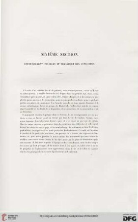 Sixième section: Enfouissement, fouilles et transport des antiquités