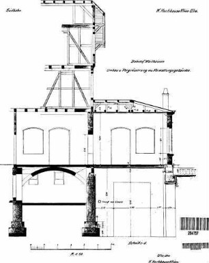 Warthausen: Empfangsgeb.Verwaltungsgeb. Vergrößerung Längsschnitt (Anbau/Altgebäude)