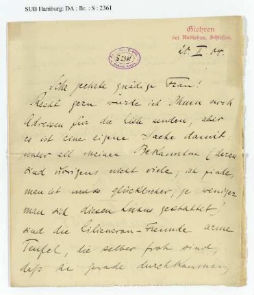 Brief an Ida Dehmel