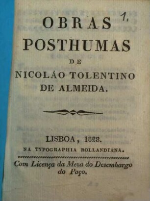 Obras posthumas de Nicoláo Tolentino de Almeida