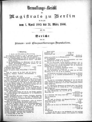 No. III. Bericht der Steuer- und Einquartierungs-Deputation
