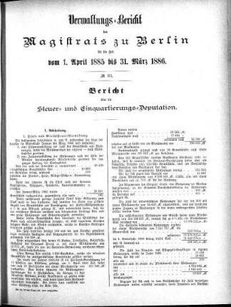 No. III. Bericht der Steuer- und Einquartierungs-Deputation