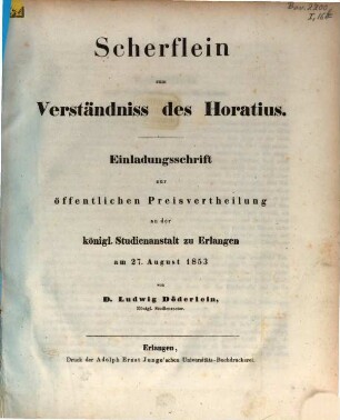 Einladungsschrift zur öffentlichen Preisvertheilung an der Königl. Studienanstalt zu Erlangen. 1853