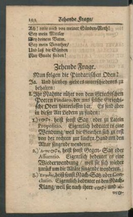 Zehende Frage. Nun folgen die Pindarischen Oden?