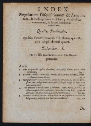 Index Singularum Disquisitionum & Articulorum, ...