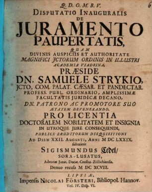 Disp. inaug. de iuramento paupertatis