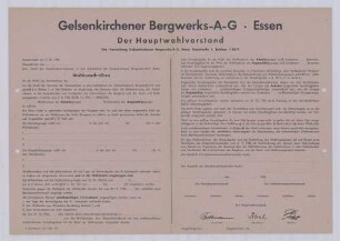"Gelsenkirchener Bergwerks-AG Essen // Der Hauptwahlvorstand"