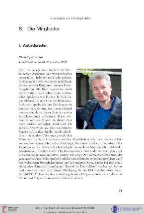 Christoph Stiller : Antrittsrede vom 28. November 2020