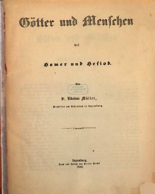 Götter und Menschen bei Homer und Hesiod