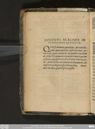 Iosephus Scaliger In Praefatione Ad Festum: