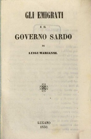 Gli emigrati e il governo Sardo