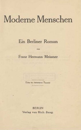 Moderne Menschen : ein Berliner Roman