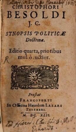 Christophori Besoldi J. C. Synopsis Politicae Doctrinae