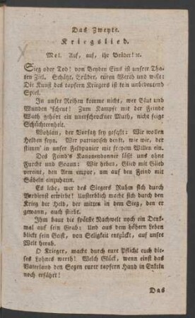 Das Zweyte. Kriegslied. Mel. Auf, auf, ihr Brüder [et]c.