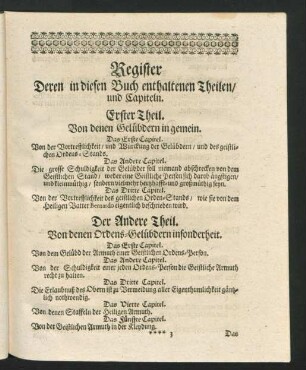 Register Deren in diesen Buch enthaltenen Theilen, und Capiteln.