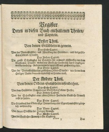 Register Deren in diesen Buch enthaltenen Theilen, und Capiteln.