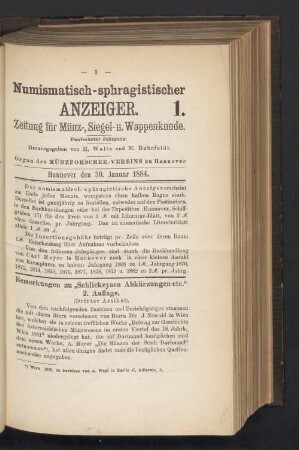 1. 30. Januar 1884