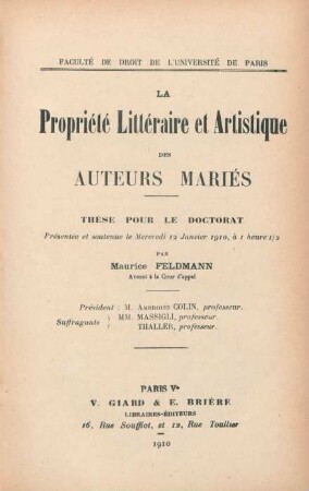 La propriété littéraire et artistique des auteurs mariés