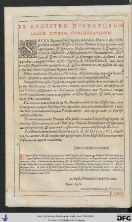 Ex Registro Decretorum Sacrae Rituum Congregationis.