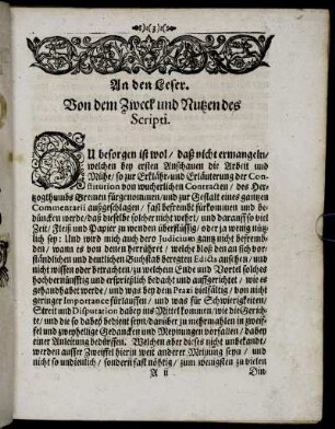An den Leser. Von dem Zweck und Nutzen des Scripti.