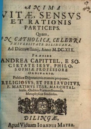 Anima Vitae, Sensus Et Rationis Particeps