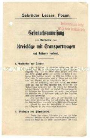Bedienungsanleitung für Kreissägen mit Transportwagen