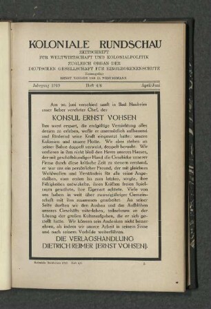 Traueranzeige für Konsul Ernst Vohsen