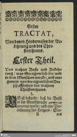 Erster Tractat, Von derenen Hindernissen der Bekehrung und des Christenthums