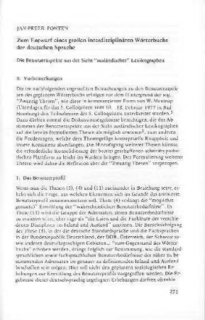 Zum Entwurf eines großen interdisziplinären Wörterbuchs der deutschen Sprache : Die Benutzeraspekte aus der Sicht "ausländischer" Lexikographen