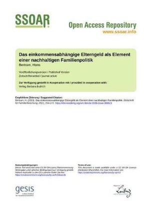 Das einkommensabhängige Elterngeld als Element einer nachhaltigen Familienpolitik