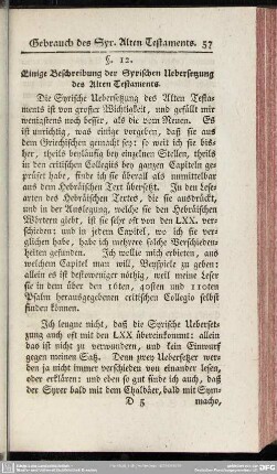 §. 12. Einige Beschreibung der Syrischen Uebersetzung des Alten Testaments