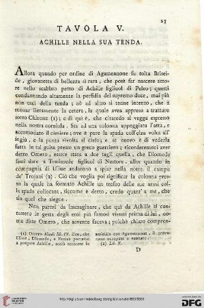 Tavola V: Achille nella sua tenda