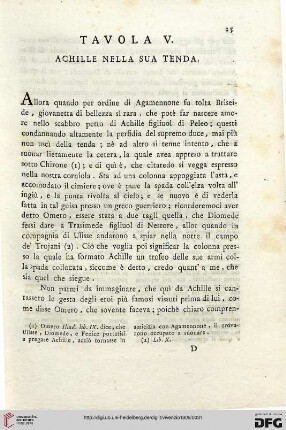 Tavola V: Achille nella sua tenda