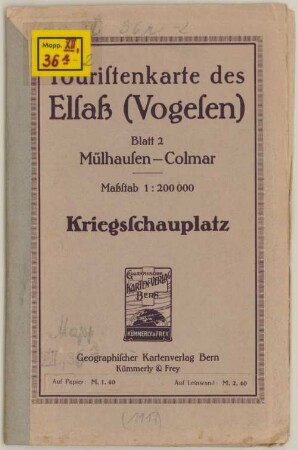 Touristenkarte des Elsaß (Vogesen) : Kriegsschauplatz, 2. Mülhausen, Colmar