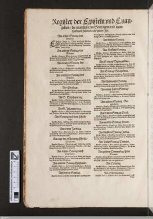 Register der Episteln und Euangelien / die man lieset an Sontagen vnd namhafftigen Festen durchs gantze Jar