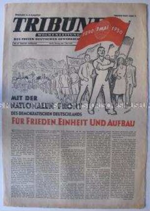 Wochenzeitung des FDGB "Tribüne" zum 1. Mai und zu den neuen Gesetzen in der DDR