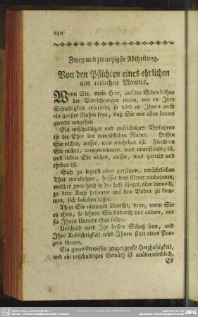 Zwey und zwanzigste Abtheilung. Von den Pflichten eines ehrlichen und redlichen Mannes