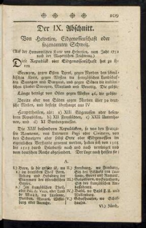 Der IX. Abschnitt. Von Helvetien, Eidgenossenschaft oder sogenannten Schweiz.