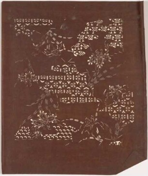Katagami - Schwertlilien und geometrische Formen mit Schildpattmuster und Blüten