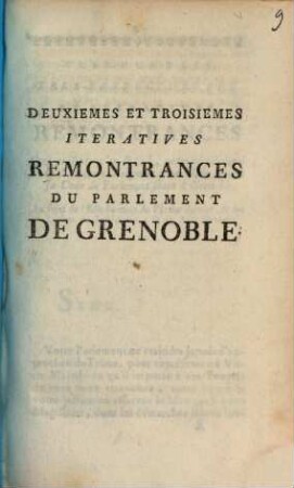 Deuxiemes Et Troisiemes Iteratives Remontrances Du Parlement De Grenoble : [A Grenoble ce 15 Octobre 1760]