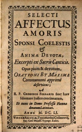 Selecti affectus Amoris sponsi Coelestis et animae devotae