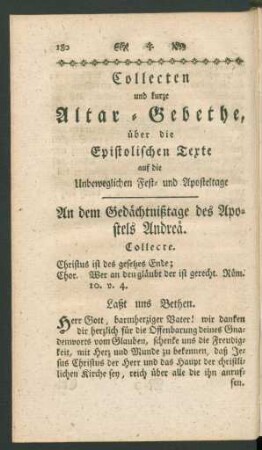 Collecten und kurze Altar-Gebethe, über die Epistolischen Texte auf die Unbeweglichen Fest- und Aposteltage