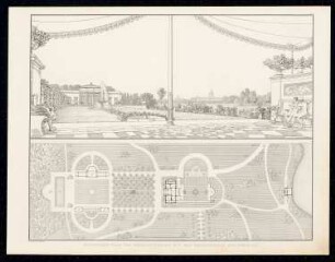 Schloss Charlottenhof, Potsdam: Lageplan, Grundrisse (aus: Sammlung Architektonischer Entwürfe, Berlin 1858)