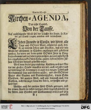 Das erste Capitel: Von der Tauffe