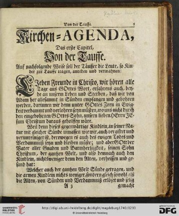 Das erste Capitel: Von der Tauffe
