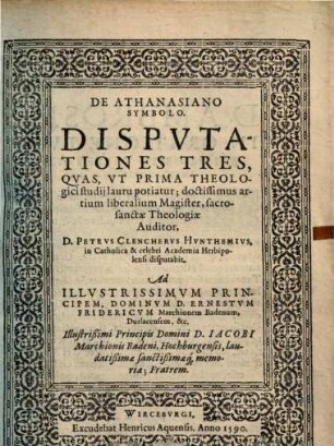 De Athanasiano Symbolo. Dispvtationes Tres