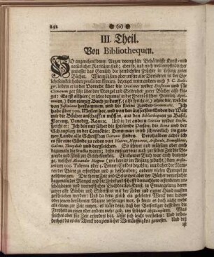 III. Theil. Von Bibliothequen.