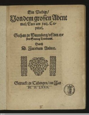 Ein Predigt, Von dem grossen Abentmal, Luce am xiiij. Capittel