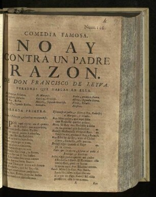 Comedia Famosa : No Ay Contra Un Padre Razón