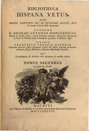 Bibliotheca Hispana Vetus, Sive Hispani Scriptores Qui Ab Octaviani Augusti Aevo ad annum Christi MD. floruerunt. 2, Ab anno M. ad MD.